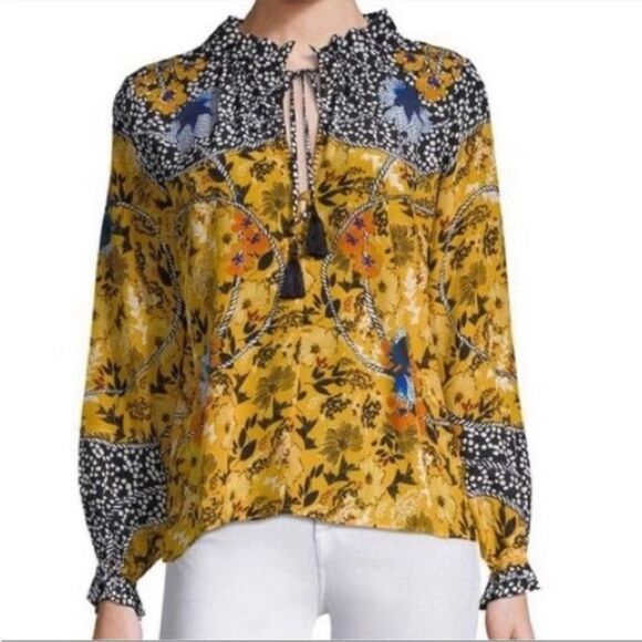 Saloni Long Sleeve Silk Floral Top - Picture 1 of 7